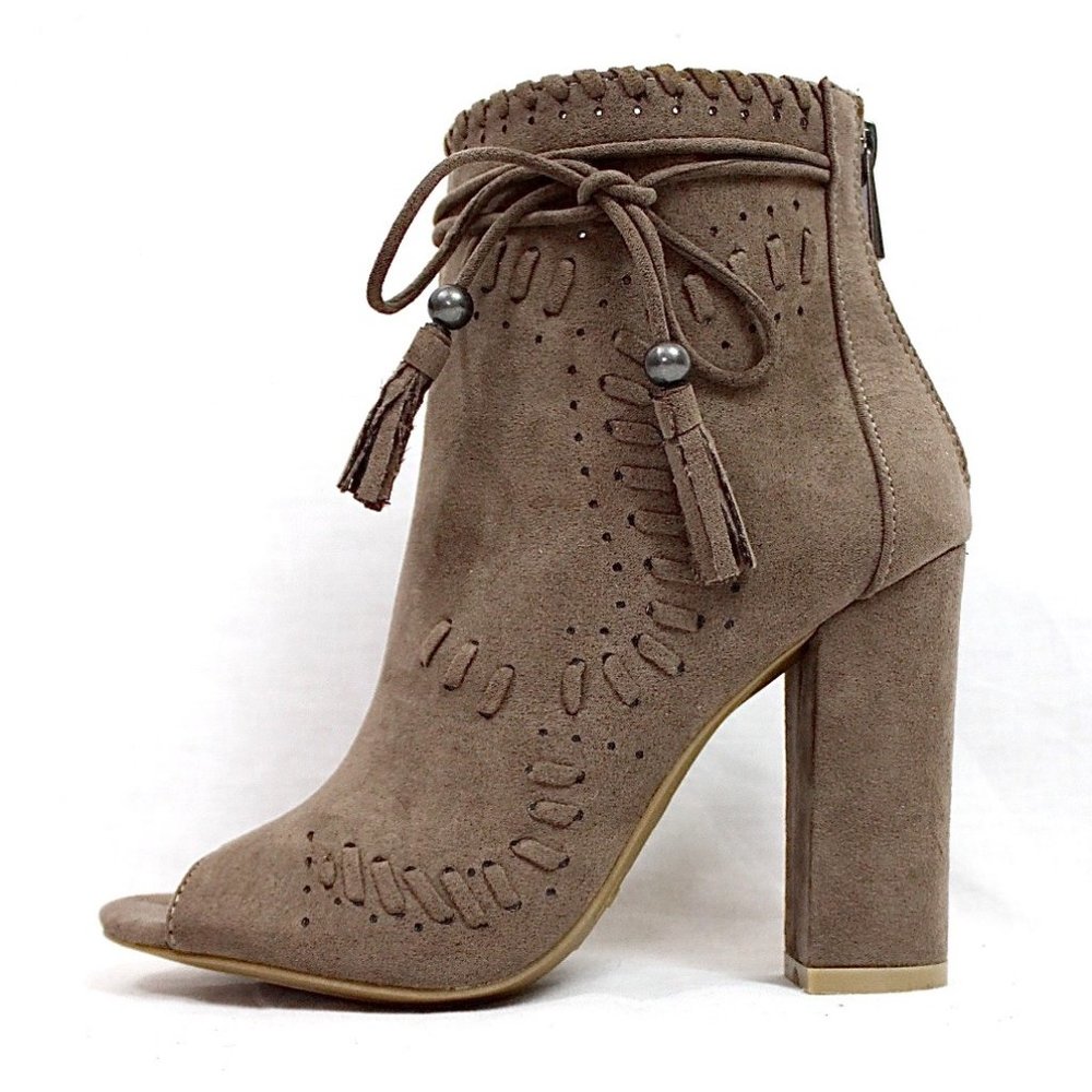 Open Toe Perforated Tassel Dress Bootie